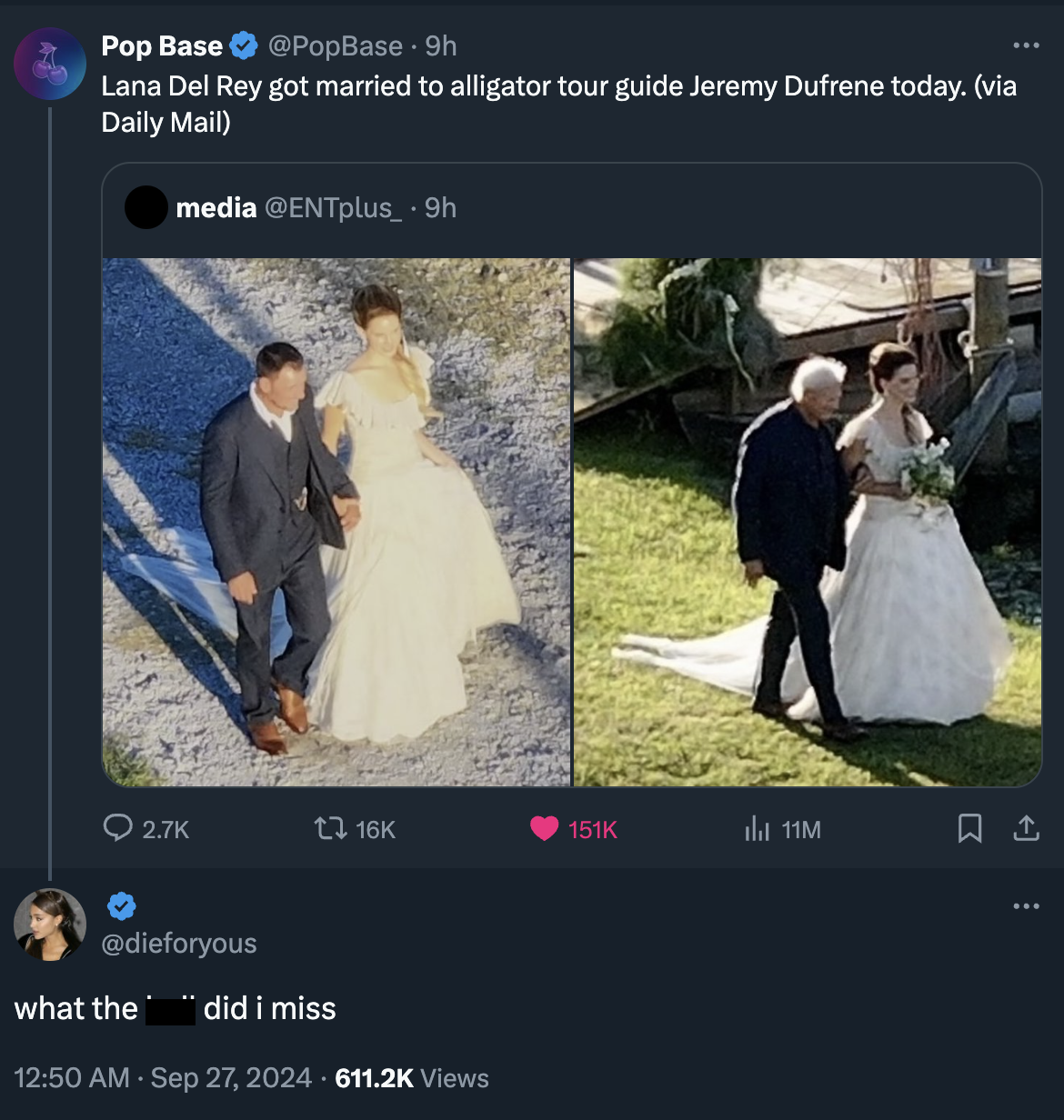 17 Tweets Reacting to Lana Del Rey's Wedding to Alligator Tour Guide Jeremy Dufrene